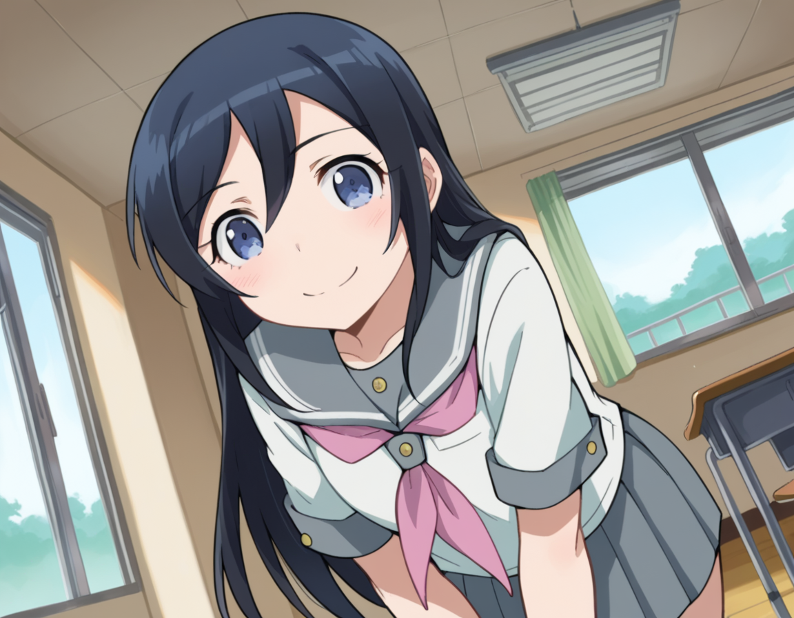 score_9, score_8_up, score_7_up, source_anime,
ayasearagaki, <lora:ayase-aragaki-s2-ponyxl-lora-nochekaiser:1>,
ayase aragaki, long hair, blue eyes, black hair, hair between eyes,
skirt, school uniform, serafuku, shirt, white shirt, grey sailor collar, grey skirt, pleated skirt, neckerchief, pink neckerchief,
indoors, classroom, bent over, smile,
looking at viewer, cowboy shot, solo, dutch angle,