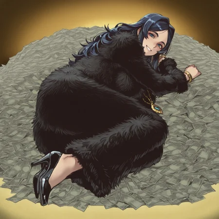 nhl-001, mossa-40k, detailed, sketch, masterpiece, best quality, amazing quality, very aesthetic, solo focus, 

1girl, blue eyes, mature female, long hair, dynamic pose, detailed backgound, Cinematic lighting, dynamic pose, diamond necklaces,golden bracelets, jewelry, lying on side, on pile of green cash, piles of jewels, dollar bills, money, falling money, cashmoney, very rich, black fur stole, fur coat,, black fur coat, full body, black high heels, money background, lying on money, fit body, smiling, happy, rich