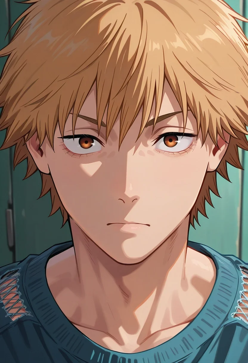 masterpiece, best quality, intricate details, , , 1boy, solo, male focus, <lora:denji_chainsaw_man_ilxl:0.98>, denji_chainsaw_man, blonde hair, brown eyes, short hair, bangs, , ,