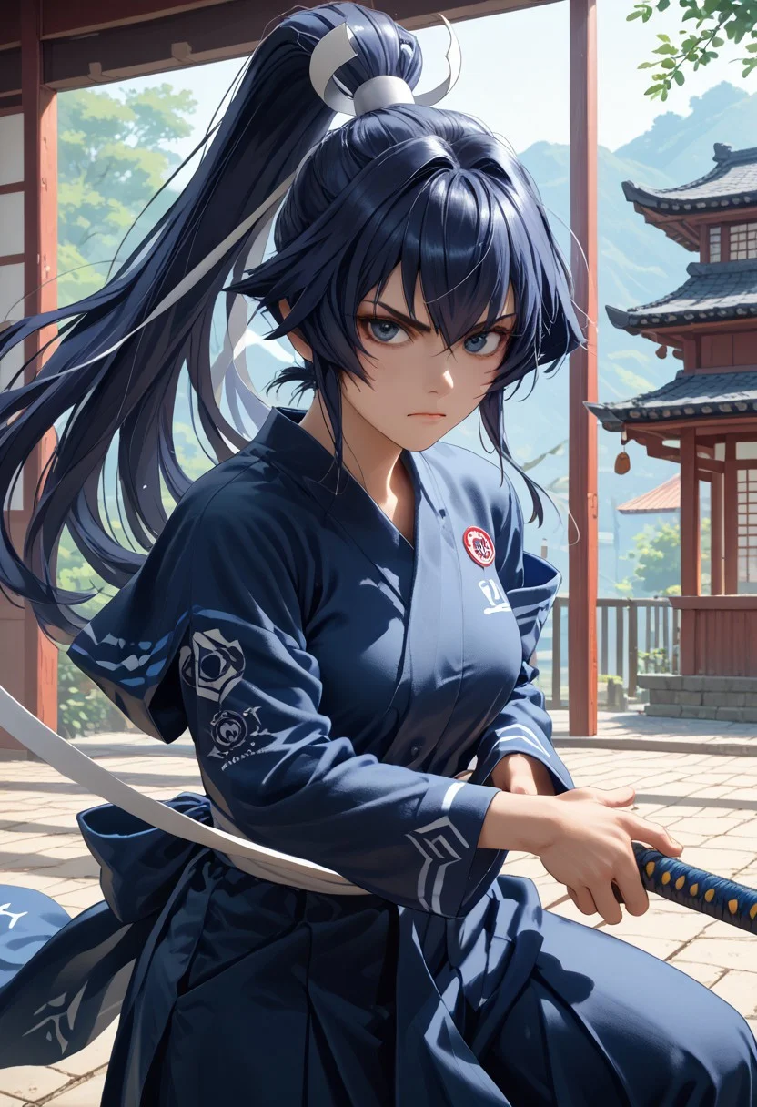 score_9, score_8_up, score_7_up, score_6_up
*Channel_42* *中*
Meiya at iaidou katana training in a dojo.
Poised.
Grasping the hilt of a sheathed katana at her waist.
Ready to draw glaring intently at the viewer.