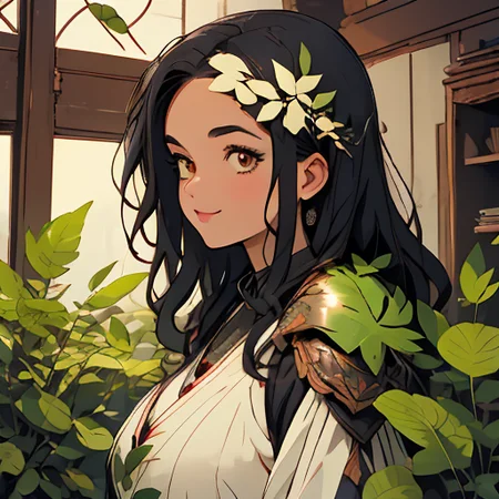 (masterpiece:1.4), high quality, high definition, sharp focus, detailed face, anime, best quality, 4k, 8k, absurd resolution, intricate detail, detailed eyes, animation, illustration, highly detailed, highres, extremely detailed, <lora:ETO_OCC002:0.7> ETO_OCC, black hair, curly hair, longhair, thick eyebrows, long hair, <lora:hyperdenoiser_v090:0.6>, (looking at viewer:1.4), (plump:1.2), (hazel eyes:1.3), lora:perfetfingers:1>, OverallDetail, Illust-InstaFilter, hotify, edgQuality, Earth-QualityPos, BodyPositive, Best_QualityPos, <lora:AppleCheek:0.7> applecheek, 1girl, (full body:1.5), large breasts, indoors, (perfect arms), (detailed hands) <lora:sensualface_type4:0.6>, gasping, ecstasy, seductive smile, <lora:leaf-style-shinobi-darquelilly-v1:1> leafstyleshinobi, armour, gloves, shoulder armour, leaf style armor, (a pattern of leaves:1.2), flower ornament, petals, kunoichi, ninja, face mask, (leaf shape shoulder pads:1.6), (shoulder pads), combat stance, knee pads, (leaves shaped armor:1.4)