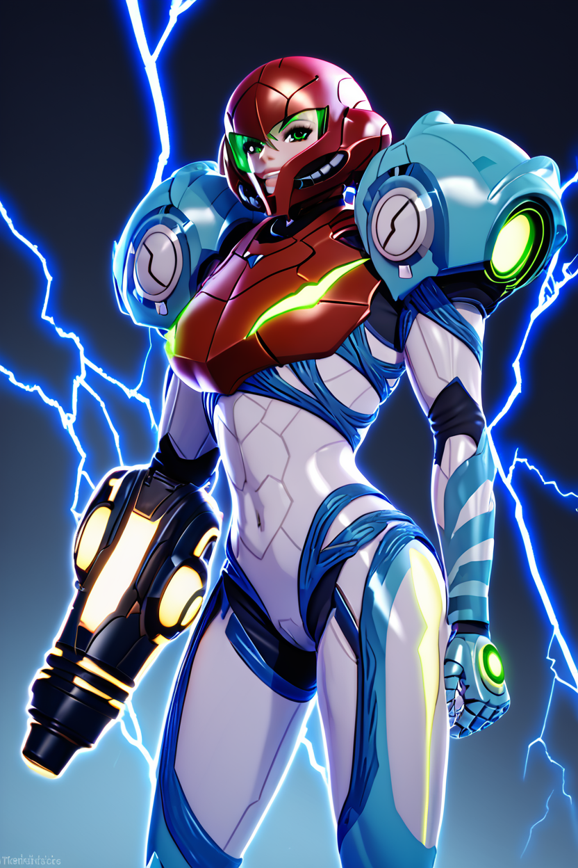 score_9, score_8_up, score_8, medium breasts, (curvy),   ,,, , ,,, zzSamus, varia suit, arm cannon, shoulder armor, pauldrons, armor, neon trim,  visor (armor), full armor,  <lora:SamusVariaSuit_PDXL:1.0>,     dynamic pose, side view, lightning,  ,,,, BREAK, smile, closed mouth, looking at viewer, cowboy shot,  ,,, embedding:zPDXL, Expressiveh, ,,, <lora:MantisStyle_PDXL_v2:0.8>, <lora:SDXLFaeTastic2400:0.5>, <lora:Expressive_H-000001:0.4>,