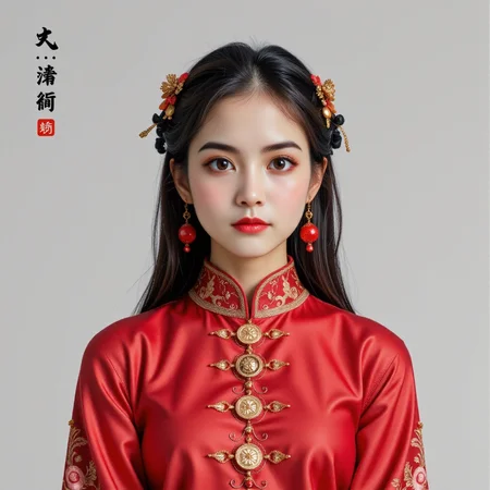 (Zhan Yihung V2:1.4),((black hair:1.2)),a symmetrical front view,close up shot,soft grey studio backdrop,capturing intricate textures and photo-realistic lighting,
1 18-year-old chinese girl with long hair,nipples,the girl has big teardrop breasts,the girl's clothing belongs to the black and red chinese clothing,the hairstyle is the traditional chinese hairstyle,Hyperrealistic art,Extremely high-resolution details,photographic,realism pushed to extreme,fine texture,in,
<lora:Fiatist_Skin:0.1>,<lora:Zhan_Yihung_v2:1.5>,<lora:midjourney_whisper_flux_lora_v01:0.5>,<lora:flux-test-byrs:0.4>,<lora:Pastel_Watercolor:0.5>,