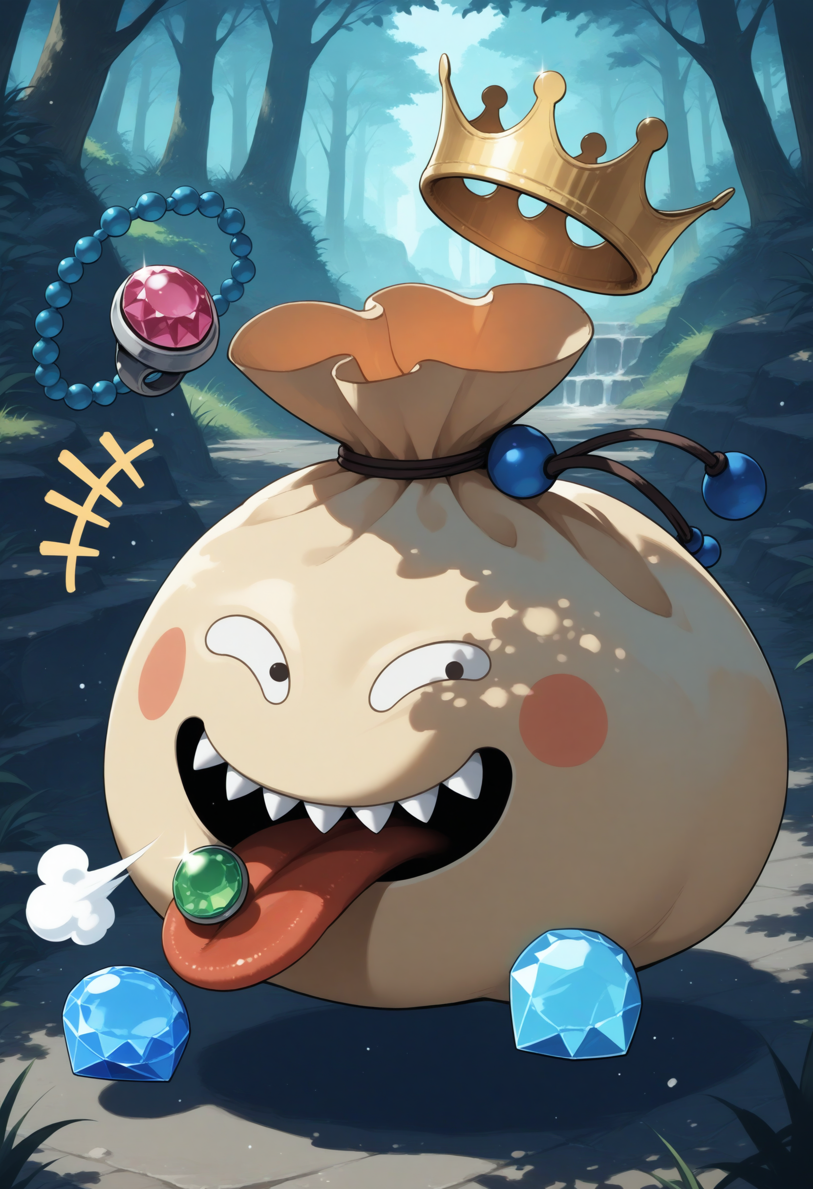 masterpiece,extreme detailed,outdoors,dungeon BREAK no humans,no_legs,full body,
BREAK goodybag_(dq),crown,no humans,gem,necklace,sharp teeth,open_eyes,tongue,<lora:goodybag_(dq)-NAI:1>,doyagao,puff of air,+++,
