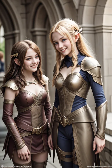 official art, fantasy, 2girls talking ,elf, adventurer's guild counter, smile <lora:LCM_LoRA_Weights_SD15:1>
20yo,
