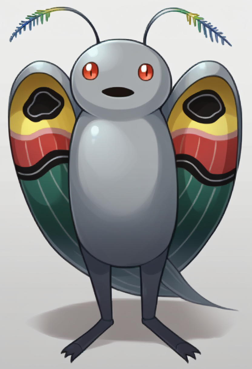 score_9, score_8_up, score_7_up, source_anime BREAK, solo,
<lora:zs_FEEchoesPortraitsXL:1> echoesportraits, cowboy shot,  solo, white background,
<lora:Mothman-pdxl_Fp:1> mothman, pokemon \(creature\), red eyes, open mouth, antennae, grey skin, wings