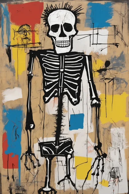 Jean-Michel Basquiat Style - Jean-Michel Basquiat art concepts of a skeleton man in an abstract scene