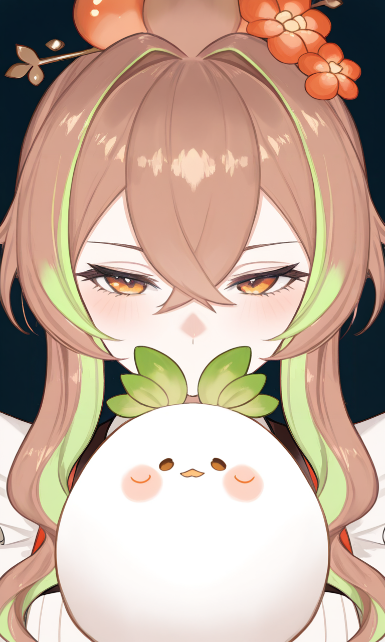 masterpiece,best quality,absurdres,very aesthetic,very awa,highres,newest,year 2024,year 2023,<lora:xmc_v0.3_noobai_cwhj_946906:0.8>,<lora:illustrious_best_quality_v1_1021798:0.8>,<lora:add-detail-xl:0.9>,<lora:Periru_Vtuber_1503428:1>,PeriruILXL,virtual youtuber,multicolored hair,brown hair,green hair,hair ornament,brown eyes,hair between eyes,