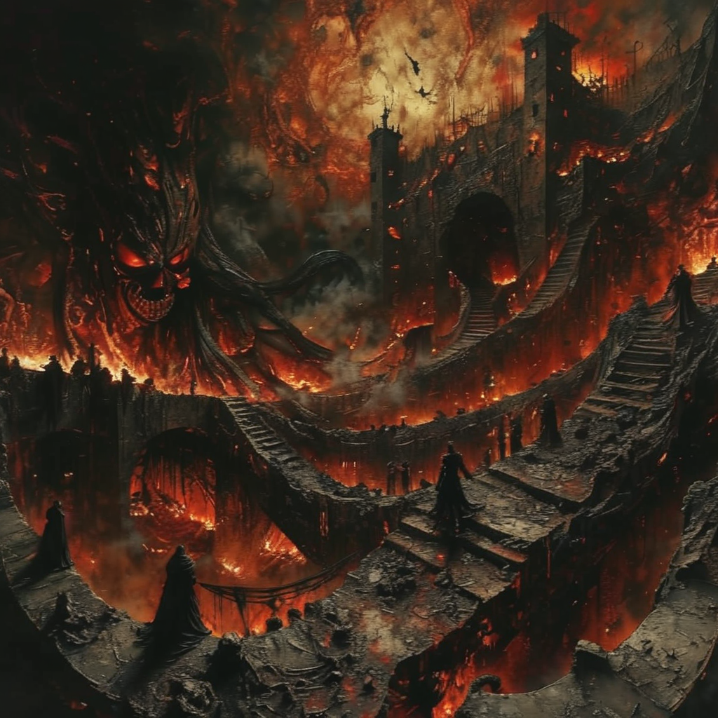 shamanqua landscape hell, very detailed, expressive, cinematic, darkness<lora:shamanqua:1>