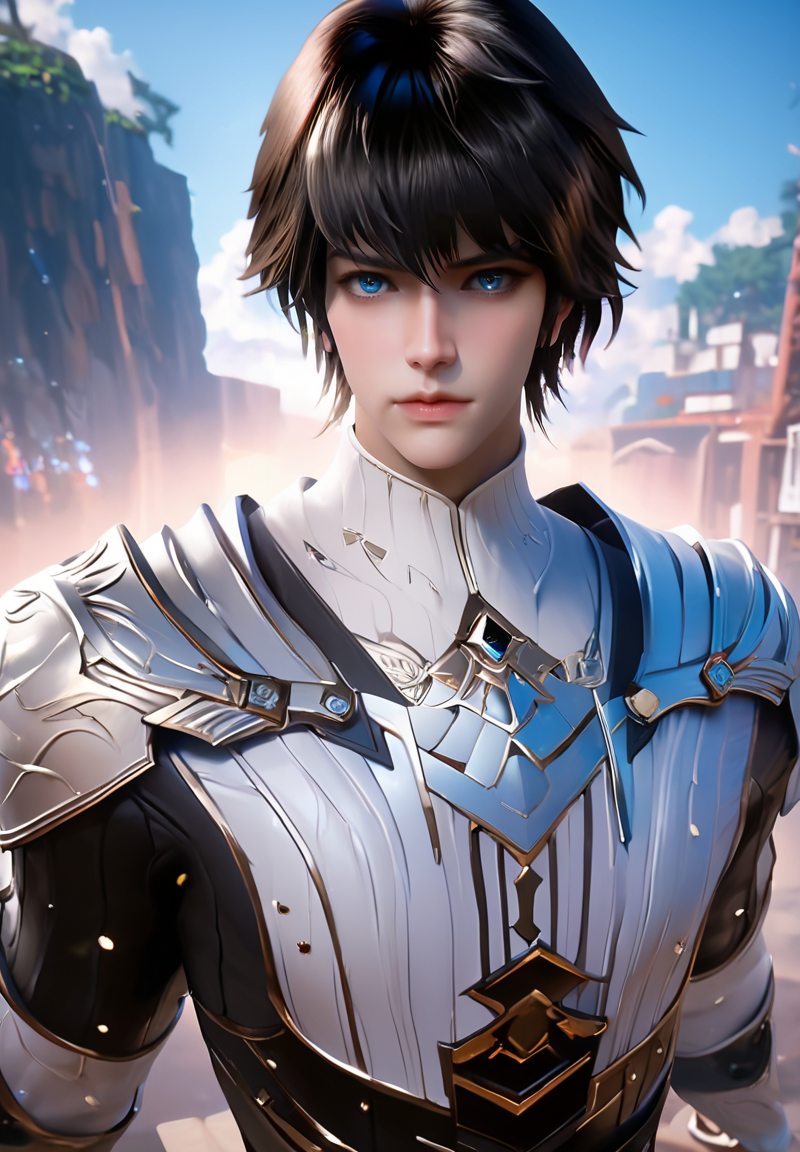 score_9,score_8_up,score_7_up,realistic,slender,1boy,long_haochen,male focus,blue eyes,short hair,black hair,armor,,<lora:LongHaochen:0.8>