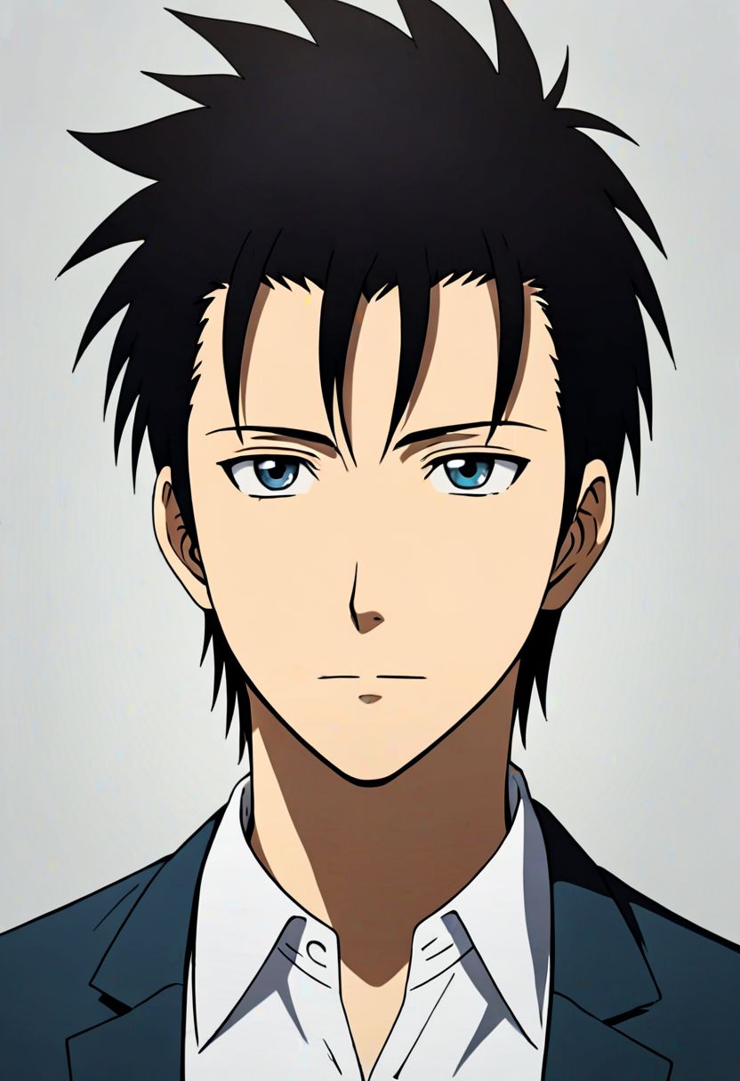 Highres, Masterpiece, High Quality, 4K, 8K, solo, 1Boy, Soujirou Agata, borown eyes, black hair, Shirt, passport_photo_style, looking at viewer, focused gaze forward, plain background, straight body, head upright, easynegative, detailed_eye_model