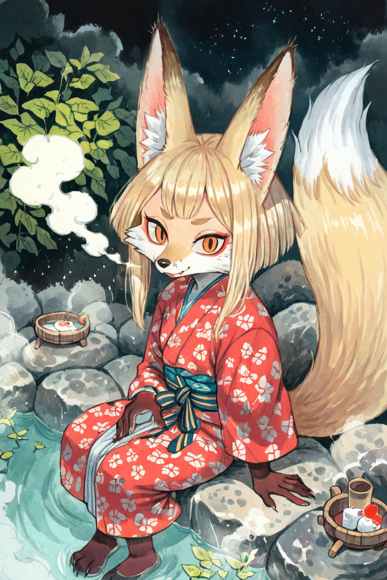 (anthro fox girl:1.4),(blonde hair:1.2),(solo:1.5),ameli,looking at viewer,from above
deep dark night,hot spring,steam,red Yukata,japanese clothes, paws,close-up
<lora:Perfect Hands:1> <lora:age_slider_v4:-2> <lora:Ameli:0.9>, score_9, score_8_up, score_7_up, score_6_up, score_5_up, score_4_up,zPDXL