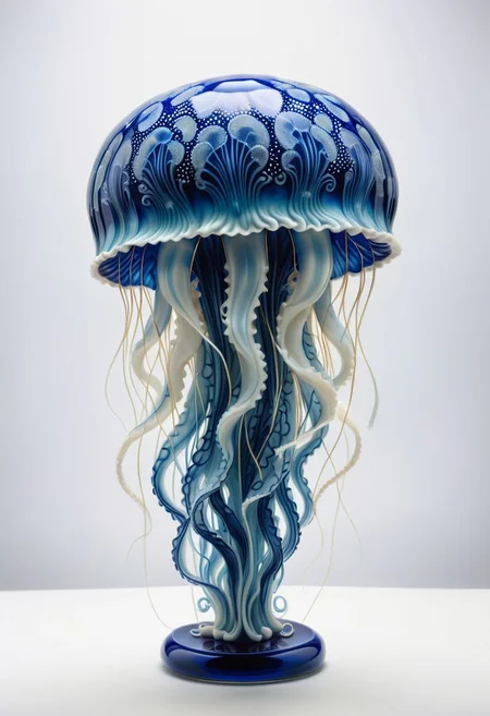 a jellyfish made out of dvrscls covered in Bluepatternporcelain
