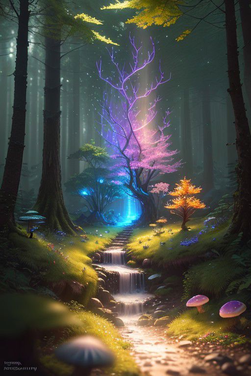 masterpiece, best quality, high quality,extremely detailed CG unity 8k wallpaper, An enchanting and dreamy scene of a fantasy forest, with towering trees, glowing mushrooms, and hidden fairy glens, creating a sense of mystique and enchantment, artstation, digital illustration, intricate, trending, pastel colors, oil paiting, award winning photography, Bokeh, Depth of Field, HDR, bloom, Chromatic Aberration ,Photorealistic,extremely detailed, trending on artstation, trending on CGsociety, Intricate, High Detail, dramatic, art by midjourney