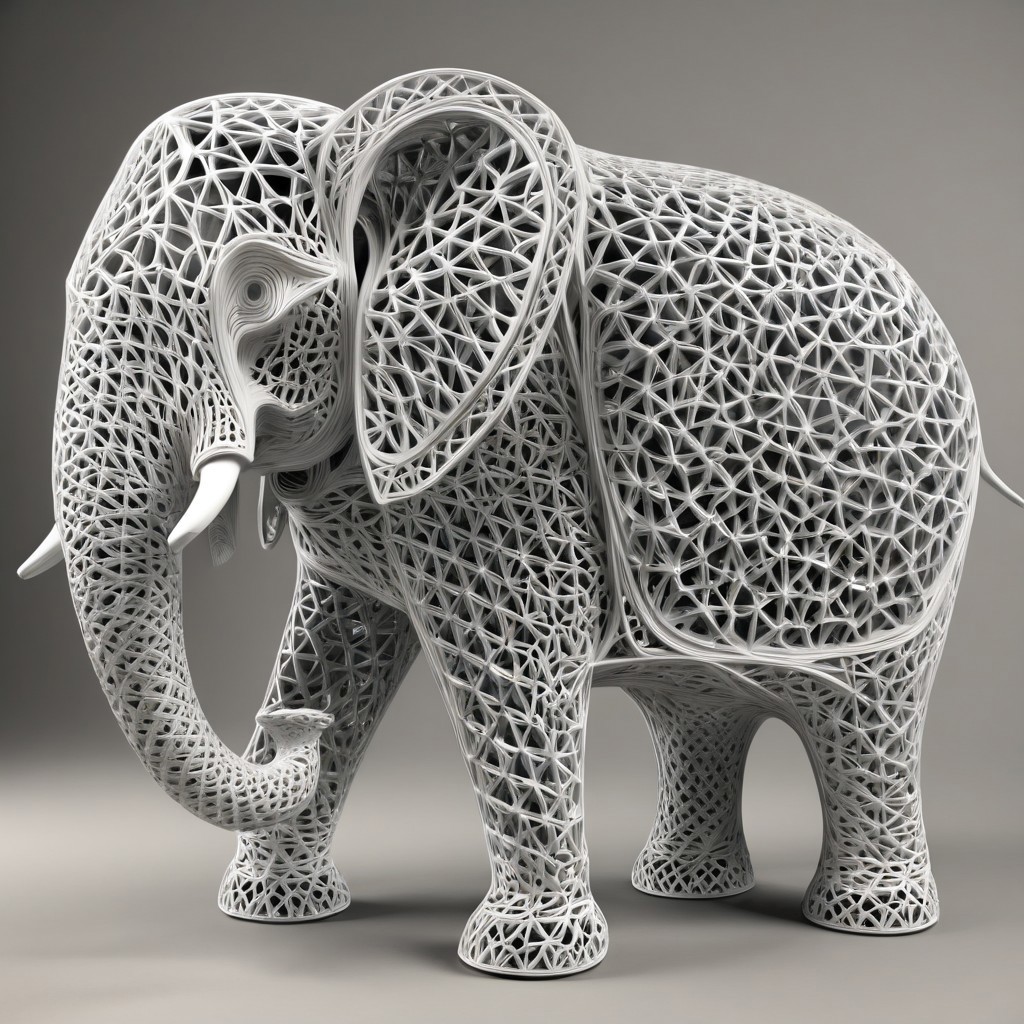 intricate, detailed, ((elephant, elephant shaped:1.5)),  gyroid, lattice structure,