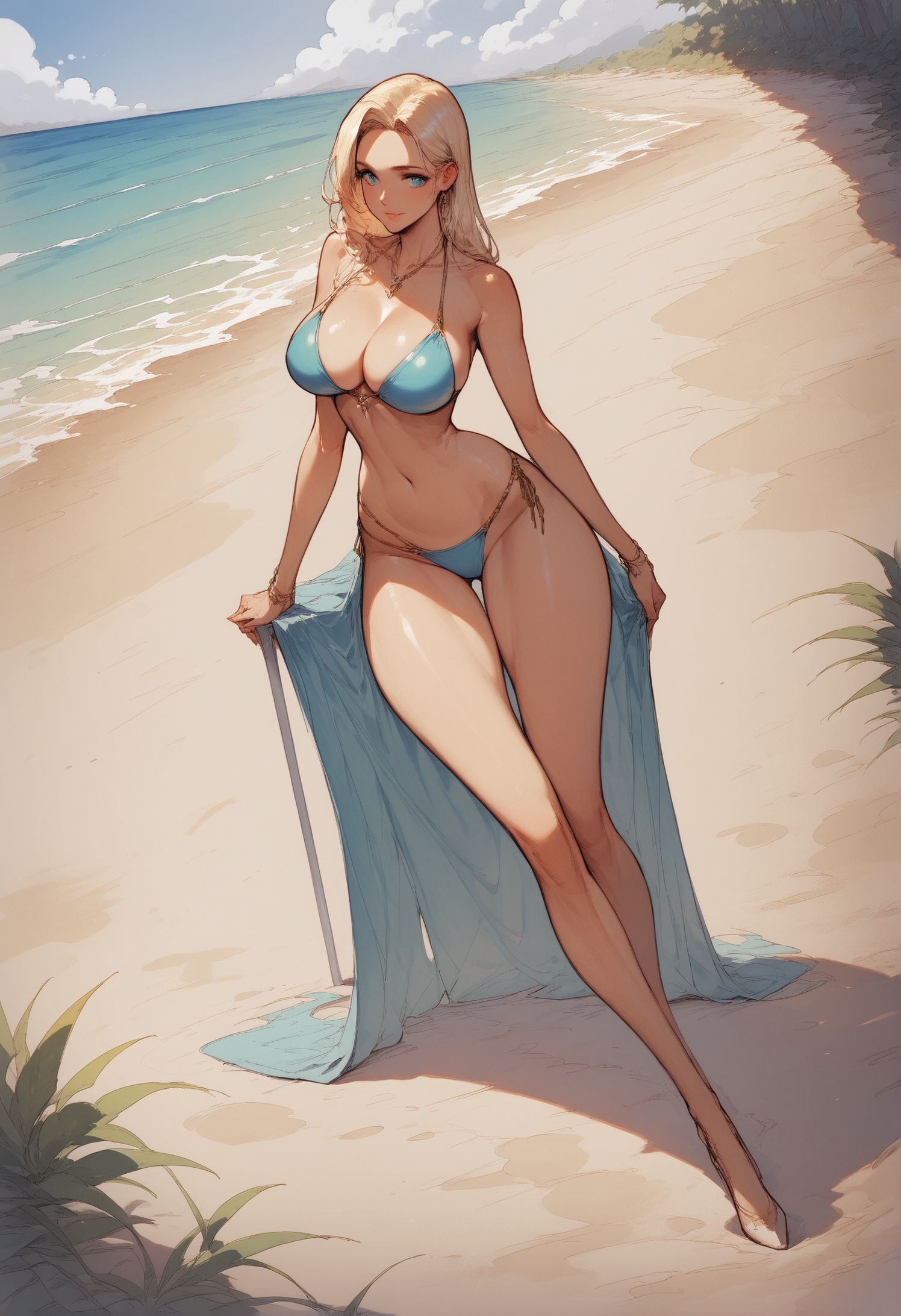 score_9, score_8_up, score_7_up, score_6_up,cxff,1girl,
beautiful girl, in bikini, In tropic,Bright colors. Sunshine, sand, cleavage,
(stand),