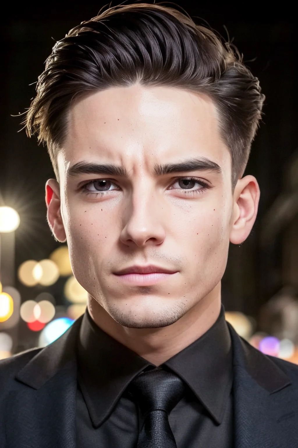 (masterpiece, best quality, high quality, highres, ultra-detailed), lamppost, night, crowd,
1boy, male focus, short hair, sand blonde hair, grey eyes, looking at viewer, light smile, allblacksuit,
AS-Adult, Asian-Less, SkinHairDetail, <lora:attire_allblacksuit:1>,