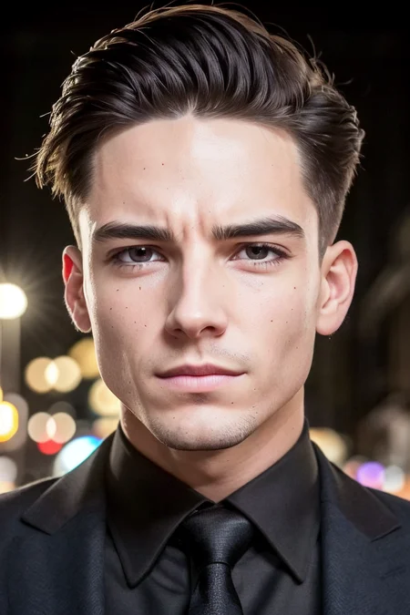 (masterpiece, best quality, high quality, highres, ultra-detailed), lamppost, night, crowd,
1boy, male focus, short hair, sand blonde hair, grey eyes, looking at viewer, light smile, allblacksuit,
AS-Adult, Asian-Less, SkinHairDetail, <lora:attire_allblacksuit:1>,
