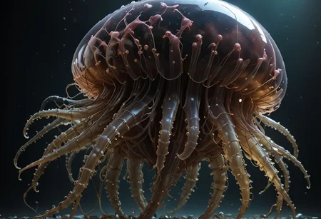 cinematic, jellyfish chonkasaurus, scifi, raytracing, HD, 4k, floating energy, night, dark, flesh color, (energy effects:1.3), <lora:chonkasaurus-000003:1>, <lora:add-detail-xl:2>