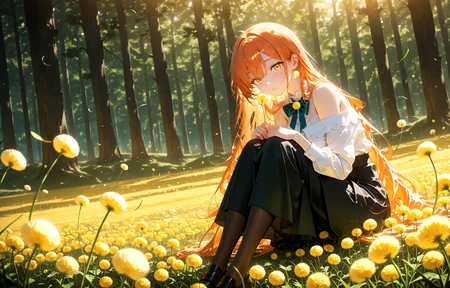 masterpiece, best quality, amazing quality, very aesthetic, absurdres, newest,
orange hair long dress off shoulders dandelion field flower
1girl,,bowtie,skirt,lace,pantyhose,long_hair, facelight
sitting from front very close-up
looking_at_viewer,g
{{best_quality}},{{amazing_quality,very_aesthetic}},
masterpiece, best quality, amazing quality, very aesthetic, absurdres, newest, volumetric lighting, <lora:spo_sdxl_10ep_4k-data_lora_webui:1> <lora:KonyaKarasue-Lokr-NOOBEPS110:1>