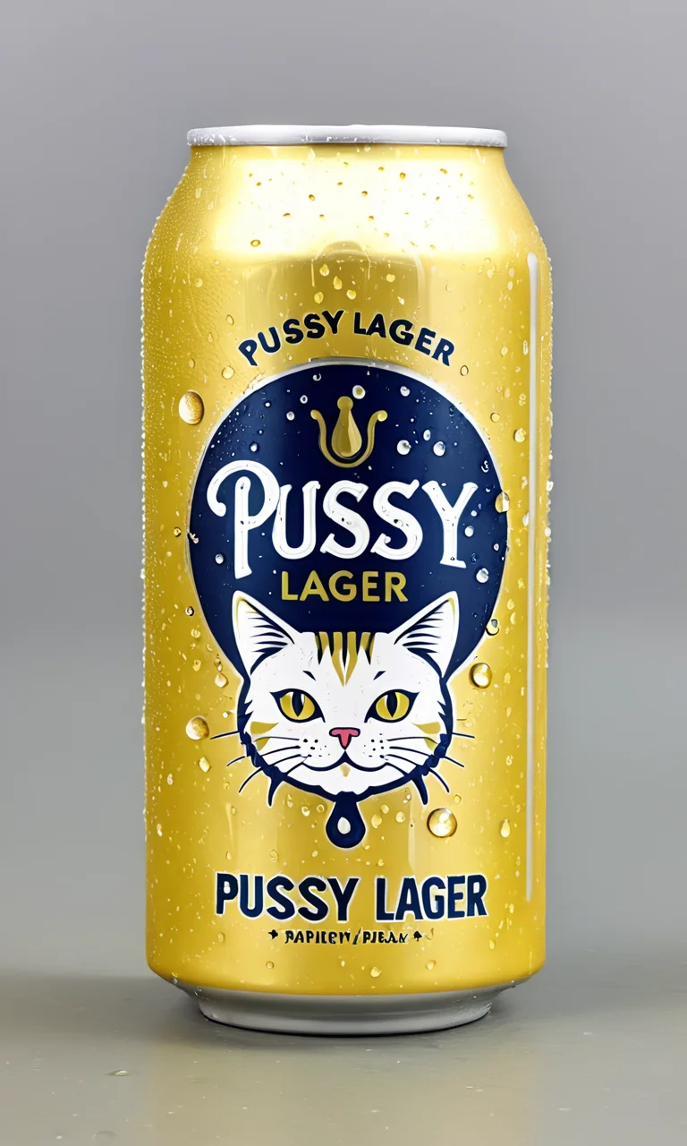 <lora:bevlabsdxl:0.9>,a beer can with cat, text "Pussy Lager", bevlabsdxl, best quality, masterpiece, water droplets, logo, fancy beer,