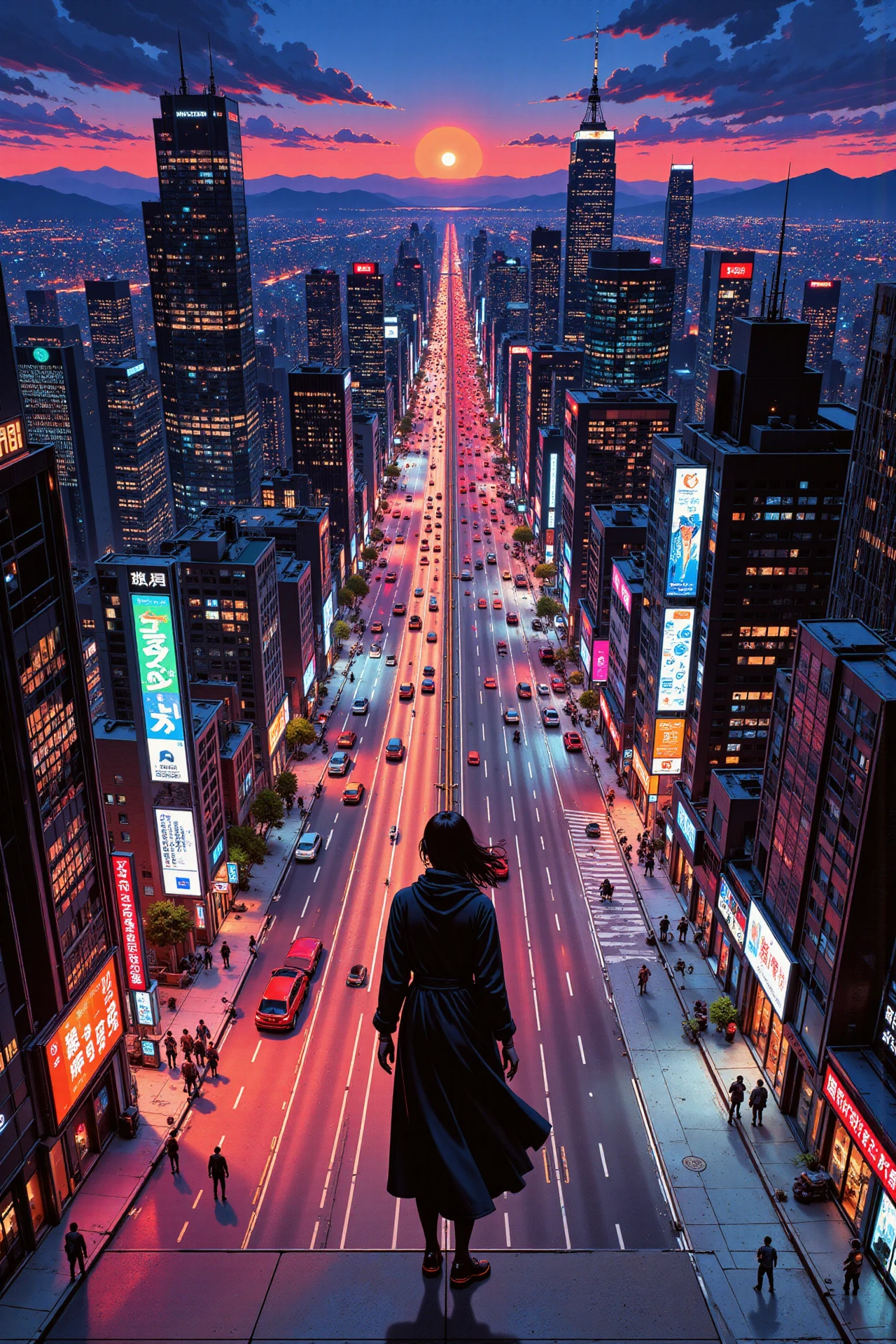 cyberpunk city beautiful  landscape, evening, woman, very intricate, very detailed, sharp, bright, colorful, <lora:Hand v2:0.5> <lora:Anti-Blur:1><lora:Insane Detail Slider:0.25>  <lora:flux.1_lora_flyway_Epic-detail_v2:0.3> <lora:fluxenhancer:0.25> <lora:ROWER:0.6> <lora:flux-charmer-v1-1:0.4> <lora:90s-anime:1> retro anime, 77oussam 90s, 1990s anime <lora:Vibrantly_sharp_style_v.2:0.6> VibrantlySharp style.