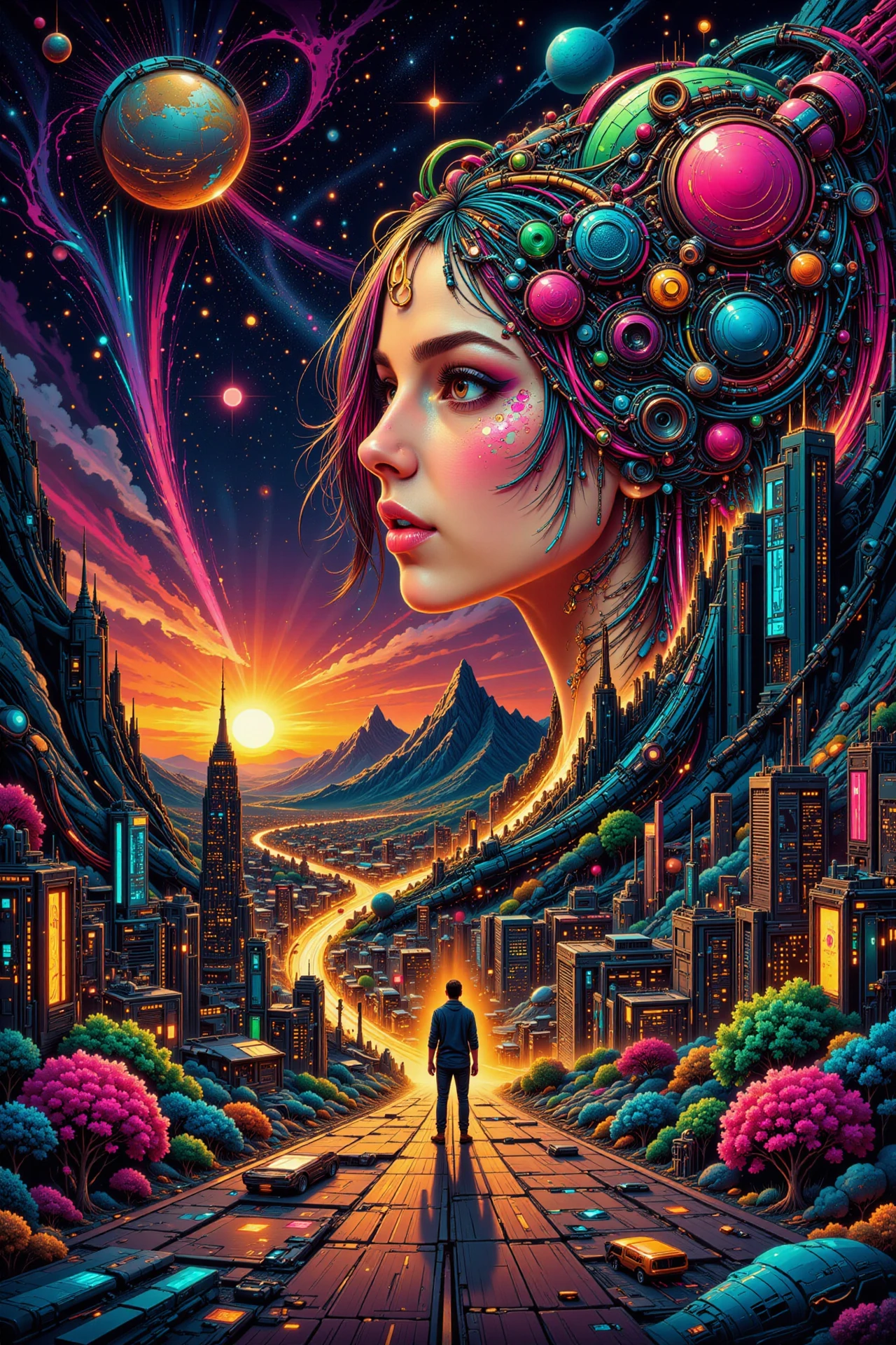 space city beautiful  landscape, golden hour, woman, very intricate, very detailed, sharp, bright, colorful, <lora:Hand v2:0.5> <lora:Anti-Blur:1><lora:Insane Detail Slider:0.25>  <lora:flux.1_lora_flyway_Epic-detail_v2:0.3> <lora:fluxenhancer:0.25> <lora:ck-Neon-Retrowave:0.4> ck-rw, in the style of ck-rw, <lora:Neurocore Anime Cyberpunk v2.0:0.8> <lora:neon-cyberpunk-alla-prima:0.4> mad-llprm