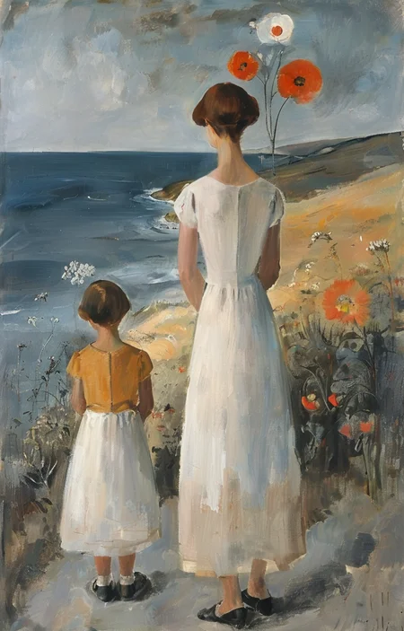 masterpiece,best quality,<lora:tbh241-sdxl:0.9>,illustration,style of Winifred Nicholson portrait of family