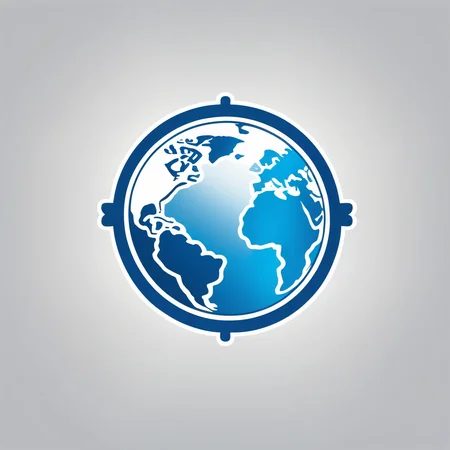 A logo for a travel agency, a blue world globe, no lands, one color, shades of blue and green, LogoRedAF, <lora:LogoRedmond_LogoRedAF:1>