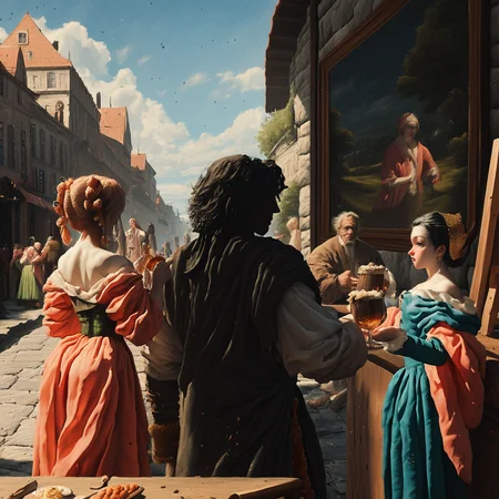 1680-89,1boy, 2girls, a cavalier musketeer and 2 prostitutes drinking in a bar in Paris, genre painting, dynamic action, gritty, urban, painting by Gabriel Metsu circa 1689
<lora:1680-89_PNY:1.3> <lora:Dramatic Lighting Slider:1>