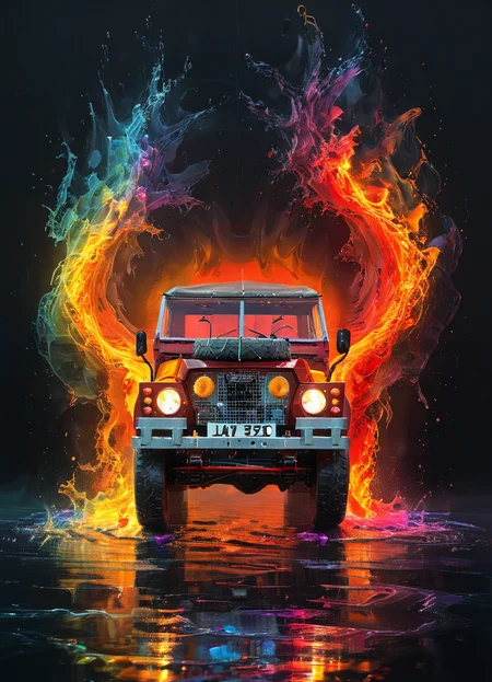 inddors, a red lghtwght land rover, simplistic, black room, lights, highly detailed, cinematic, colorful, splashing, reflections, water, energy, fluid, waves, engraved, fire
<lora:Lightweight_Land_Rover_SDXL:0.8> <lora:ArtfullyME_SDXL__v1:0.8> Artme
