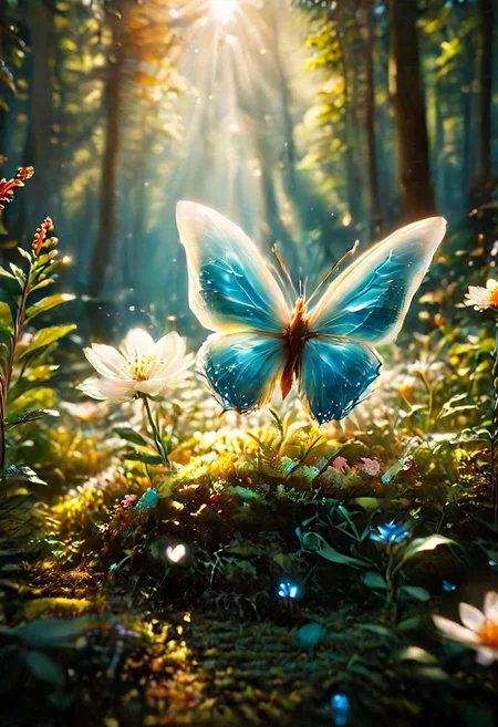 flower, sitting on a flower blu, blur, white flower, butterfly, depth of field, butterfly wings, antennae