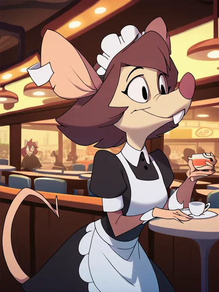 score_9, score_8_up, score_7_up, score_6_up, score_5_up, score_4_up, source_furry, Julia_PonyXL, 1girl, solo, kinked tail, (maid uniform), cafe, crowd, detailed face, detailed eyes, crisp, detailed background, <lora:Julia-v1:1>