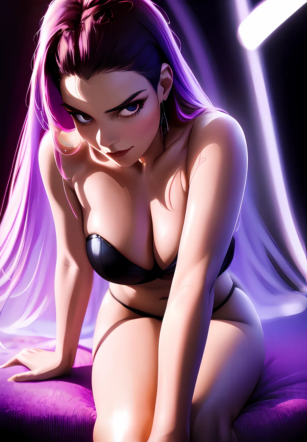 (instant photo:1.3), soft focus, <lora:reyna:0.8>, reyna, 1girl, solo, smirk, sitting sideways, legs, (acclaimed, alluring, captivating, exciting, gorgeous, striking:1.3), (ultra-high res, high details, absurdres:1.3)