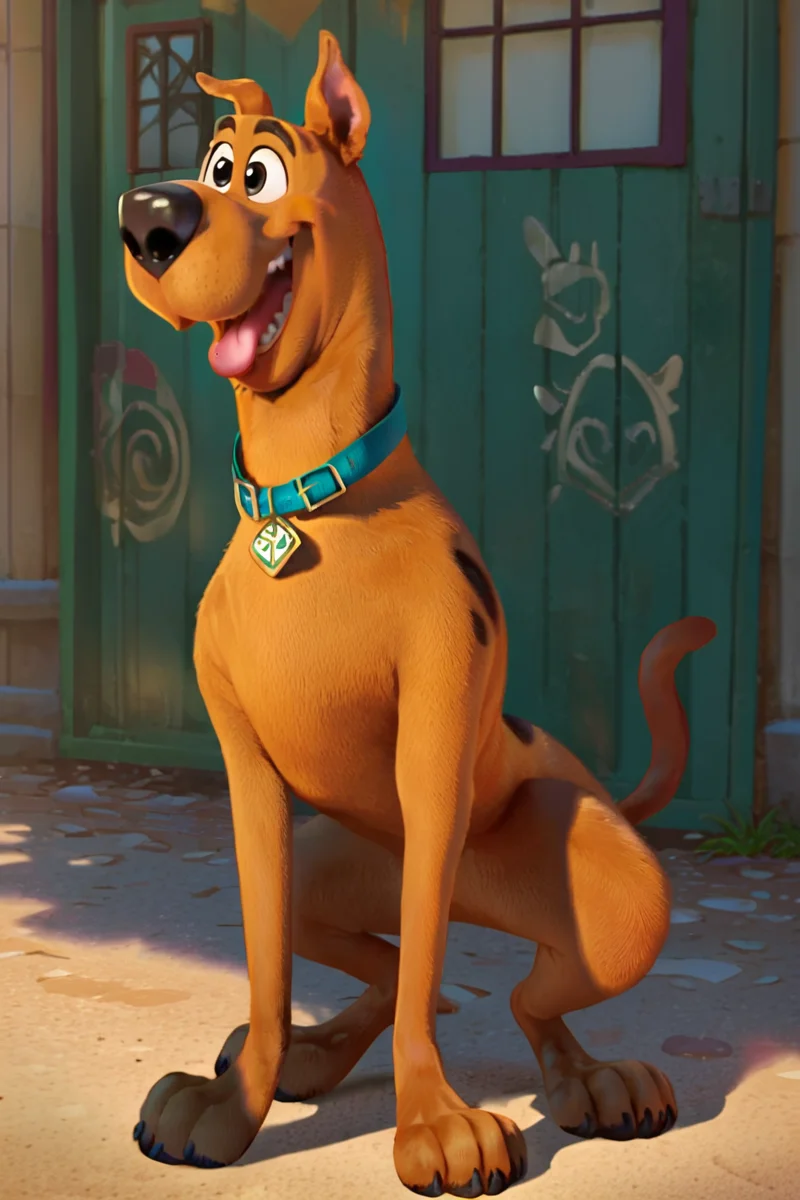 score_9, score_8_up, score_7_up, <lora:Scooby_Doo:1> full body portrait, happy, dog, black eyes, source_cartoon