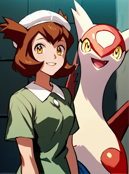 score_9, score_8_up, score_7_up, score_6_up, score_5_up, score_4_up source_anime, anime screencap, looking at viewer, 2girls
BREAK <lora:LAtiasAdventure:0.8>1girl, kanonlatias, , brown hair hat, smile, brown eyes, short hair
BREAK <lora:PokeLatias:0.8>pokemon (creature), feralatias, , yellow eyes, smile,open mouth happy upper body,