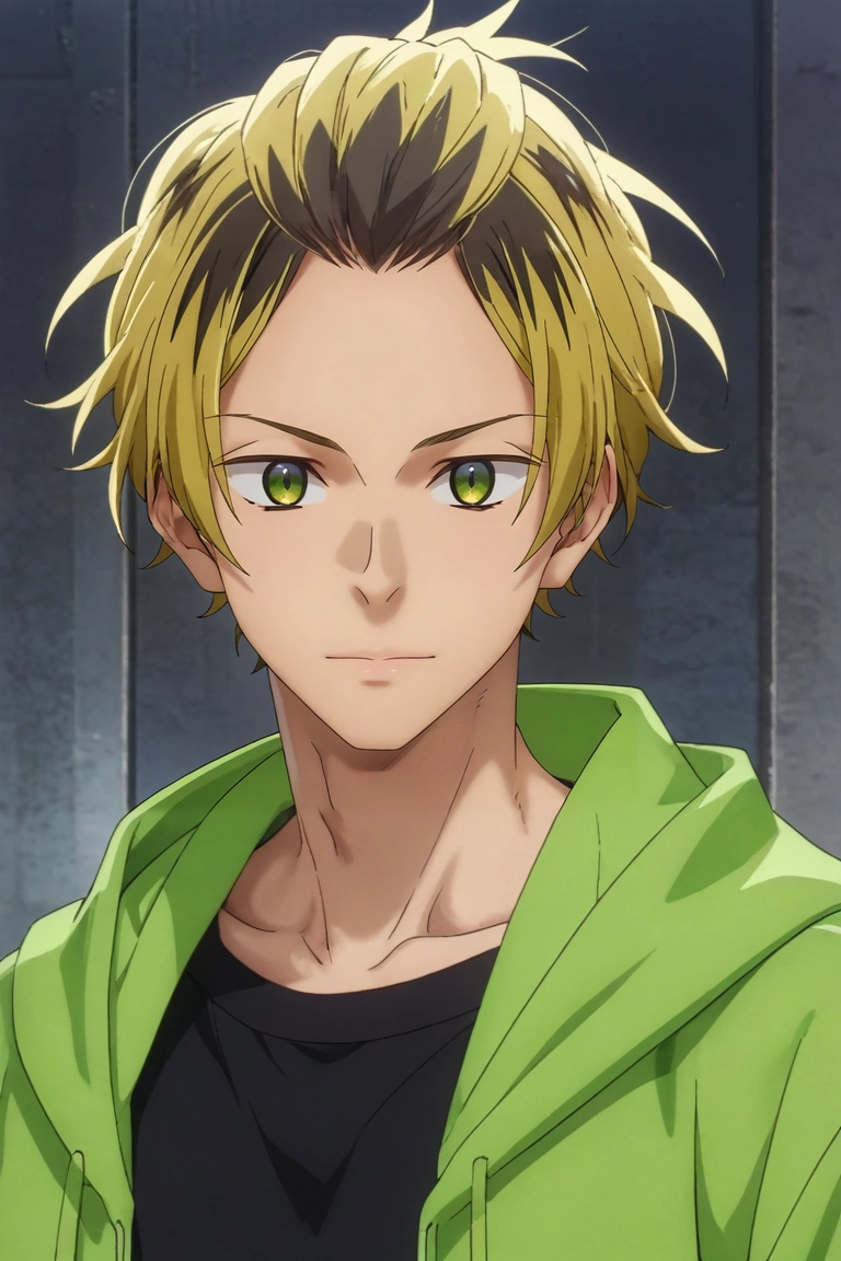 score_9, score_8_up, score_7_up, source_anime, rating_safe, intricate details, (3d:0.4), looking at viewer, , 1boy, solo, male focus, <lora:gonzaburou_tashiro_pony:0.9>, gonzaburou_tashiro, blonde hair, green eyes, short hair, multicolored hair, two-tone hair, streaked hair, black hair, bangs, bangs pinned back, , , <lora:sdxl_lightning_8step_lora:1>