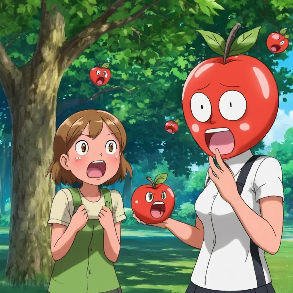 <lora:sapple_SDXL-000005:0.5>
sapple,outdoors, tree,screaming, apple face,
blank eyes, wide-eyed, clenched teeth, blush, day, pokemon (creature), sweat, food focus, colored skin,
best quality, high quality, highres, masterpiece,