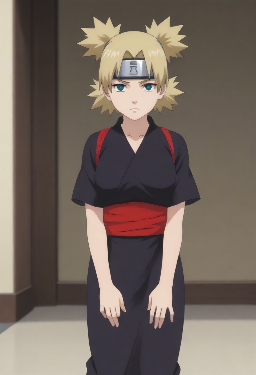 source_anime, anime screencap, source_anime, auratheguillotine, anime screencap, masterpiece, source_anime, shiny skin,,,,,tmrshippuden, 1girl, solo, , quad tails, forehead protector, no pupils, black kimono, red sash, short sleeves,breasts, <lora:Naruto_TemariShippuden_iXL:1>