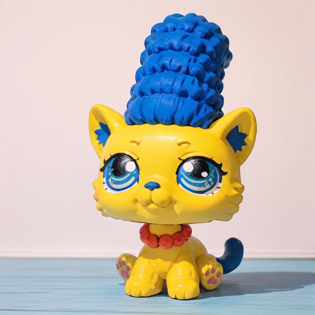 score_9_up, score_8_up, lps, all fours, solo, feral female, felid, marge simpson, yellow fur, <lora:marge:1>, huge blue hair, (super detailed, clay texture:1.2), front view, photorealistic, custom lps, littlest_pet_shops, <lora:LPS-000009:1>