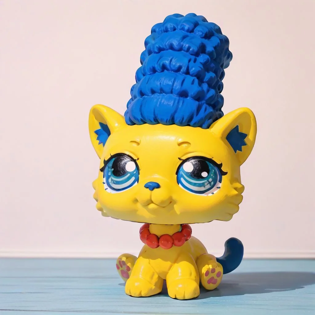 score_9_up, score_8_up, lps, all fours, solo, feral female, felid, marge simpson, yellow fur, <lora:marge:1>, huge blue hair, (super detailed, clay texture:1.2), front view, photorealistic, custom lps, littlest_pet_shops, <lora:LPS-000009:1>