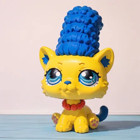 score_9_up, score_8_up, lps, all fours, solo, feral female, felid, marge simpson, yellow fur, <lora:marge:1>, huge blue hair, (super detailed, clay texture:1.2), front view, photorealistic, custom lps, littlest_pet_shops, <lora:LPS-000009:1>