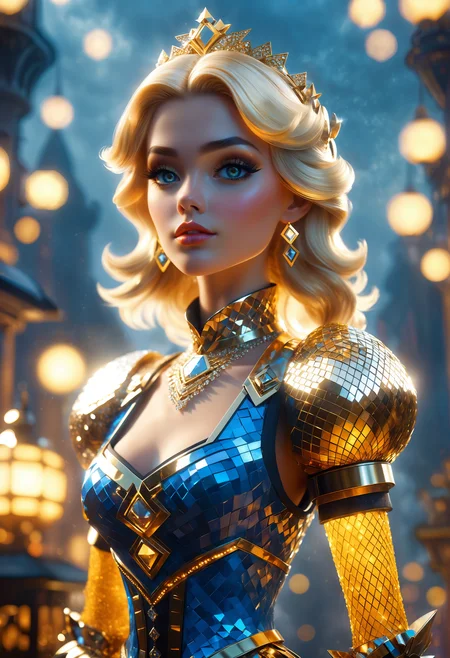 Photo of a glamourous blonde bombshell perched high atop her ultra-detailed attire, and the sky is filled with shimmering golden lights as this radiant young woman prepares to pose in full glory. The scene unfolds smoothly through dense foggy skies reminiscent <lora:Wizz:0.69>, Detailed isometric render, unreal engine voxel render, video game, very cozy, nostalgia, c4d render, ultra detailed, octane render, volumetric lighting, 8k post-production isometric, isometric render, tiltshift
