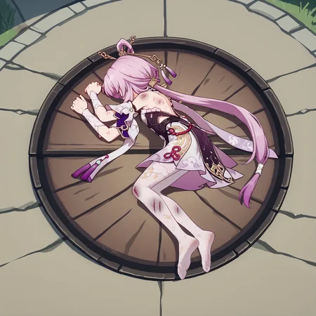 score_9, score_8_up, score_7_up, score_6_up, source_anime,
<lora:fuxuan.pony:1>, fuxuan, pink hair, very long hair, low twintails, hair ornament, hair rings, white tights,
skinny, slender, small breasts, bruise, injured,
<lora:YamchaPose_v10-Ponyv6XLDora:0.8>, yamchapose, lying, on side, crater, outdoors,
