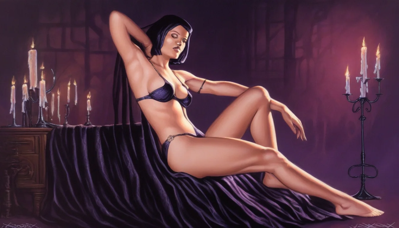 dorian cleavenger, candle, 1girl, solo, candlestand, barefoot, armpits, spectre, woman, fabric, sexy, breast, , sitting, short hair, breasts,