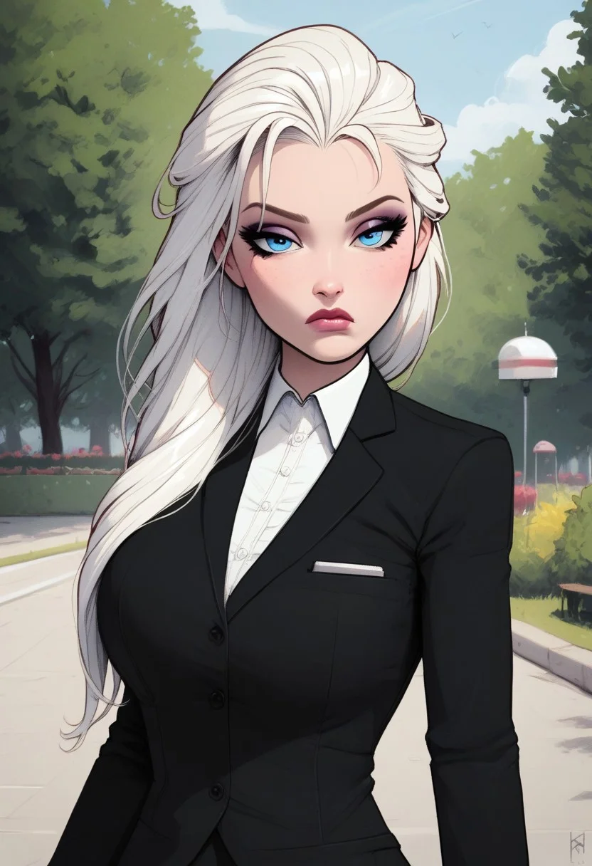score_9, score_8_up, score_7_up, BREAK, 1girl, upper body focus, bimbo, bored eyes, happy face, (half body:1.2), walking, eyes, big tits, park,
white office outfit, looking at viewer,
elsa, white hair, long hair, blue eyes, BREAK,
detailed face,,