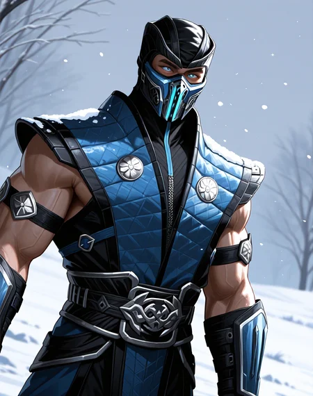 <lora:Sub_Zero_(Mortal_Kombat)_(Illustrious)_(AD):1> Sub Zero, muscular, Mortal Kombat,
dutch angle, exterior, winter landscape, snowstorm, ice,
male chest focus, gradient coloring, villain, leather ninja armor, ninja headwear,
BREAK very awe, aesthetically pleasing, masterpiece, best quality, amazing quality, very aesthetic, perfect depth of field shot, in'ei,
Smooth Quality, lazympos, IllustQualXL_Pos,