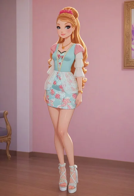 score_9, score_8_up, score_7_up BREAK  shiny skin,  nsfw,  high quality, masterpiece
easynegative, s
ashlynn ella, ever after high, casual clothes, front view, face focus, full body visible,
DisneyRenstyle, 
light smile, passion, irl, realistic style