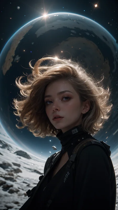 1girl, cosmic, black dress, glass, <lora:Hellasthetic v2:0@0:1@0.1>, 1girl, silver, fractal_art, Space-time distortion, Horizon, Colony, backlighting, elegant, Glowing white hair, black planet generator, High ceiling, Ice Planet, Planet Collision, blizzard crystal, winid, storm, float, close-up, Blue light line, collapse, 35mm photograph, film, bokeh, professional, 4k, highly detailed, <lora:epiC35mm:0.9>, lens flare,
