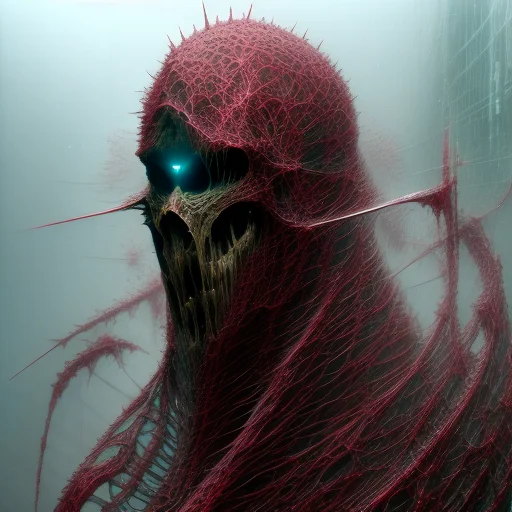 monk with bloody fangs and red robe praying, techwear, cybernetic augments, warhamer 40k, art by RFKTR_bontrex-150 and RFKTR_rootrex